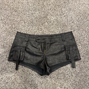 Black Leather Women Shorts